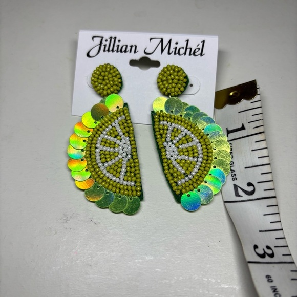 Jillian Michel Lime Slice Beaded sequin Earrings NWT - Picture 2 of 3